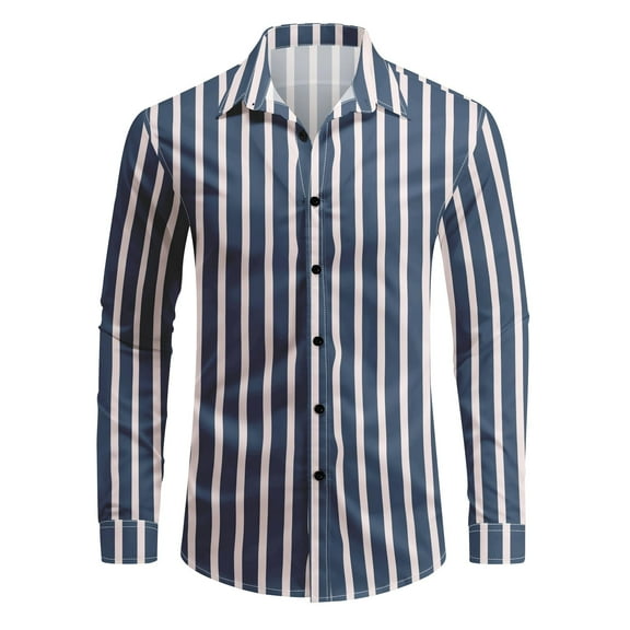 Cloudstyle Men's Lightweight Striped Printed Button-Down Shirt - Long Sleeve Wrinkle Resistant Casual Top for Everyday Wear