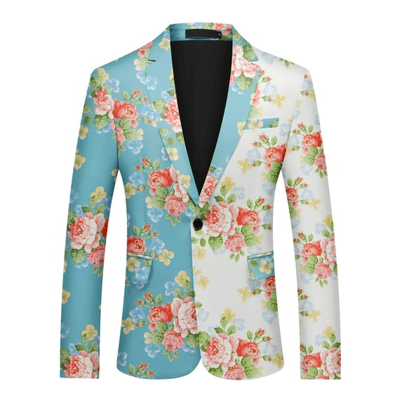 Cloudstyle Men's Patchwork Printed Notch Lapel Single-Breasted One-Button Blazer with Center Back Vent
