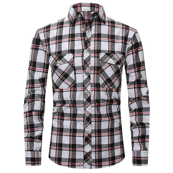 Cloudstyle Men's Pattern-Matched Plaid Business Casual Shirt - Slim Fit Brushed Flannel Long Sleeve Button-Down for Fall