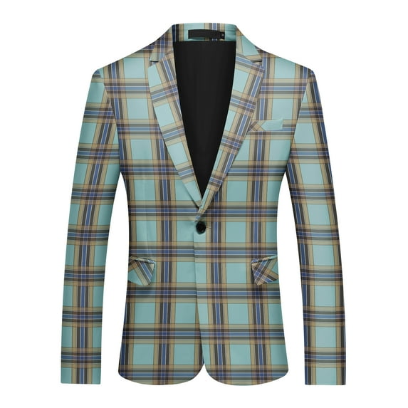 Cloudstyle Men's Plaid Print Notch Lapel Single-Breasted One-Button Blazer with Center Back Vent