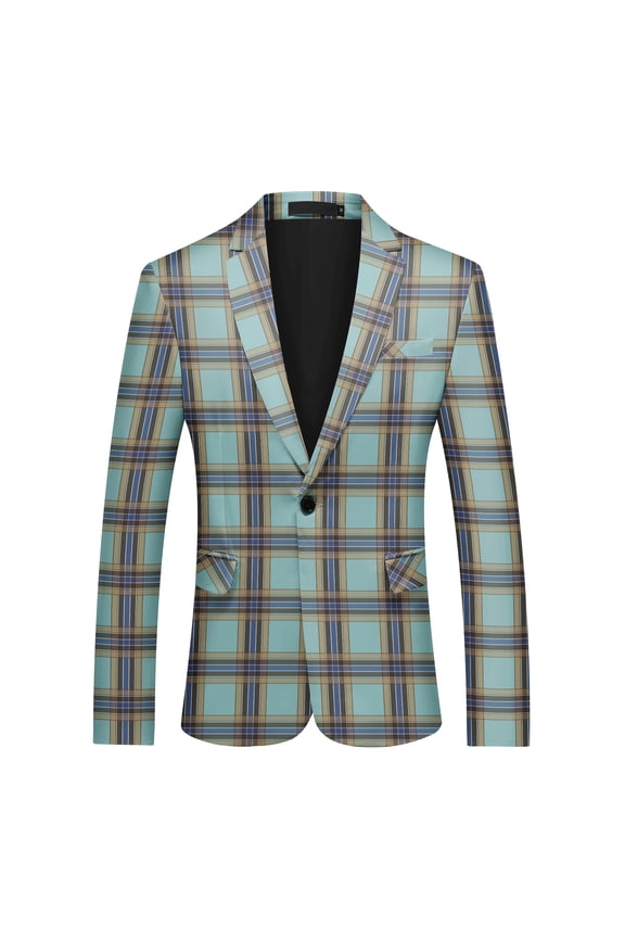 Men's Plaid Print Notch Lapel Single-Breasted One-Button Blazer with Center Back Vent