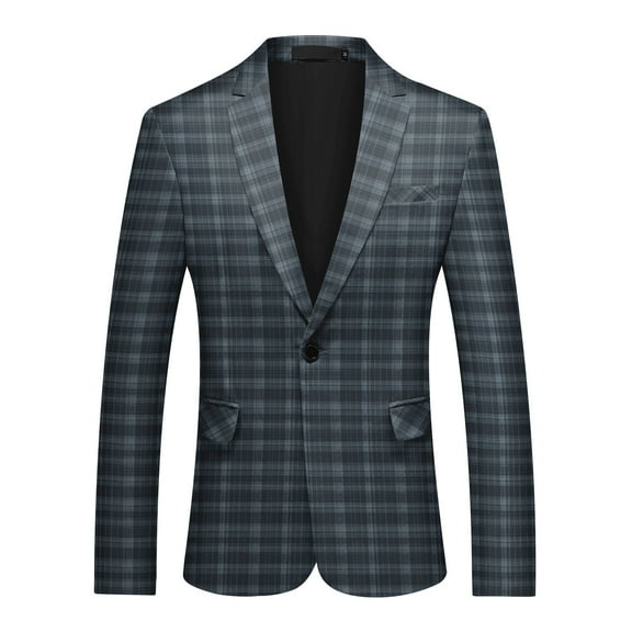 Cloudstyle Men's Plaid Print Notch Lapel Single-Breasted One-Button Blazer with Center Back Vent