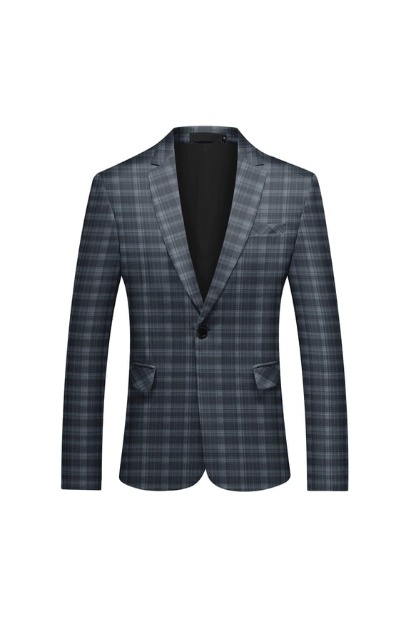 Men's Plaid Print Notch Lapel Single-Breasted One-Button Blazer with Center Back Vent