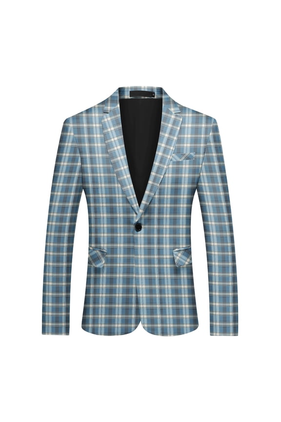 Men's Plaid Print Notch Lapel Single-Breasted One-Button Blazer with Center Back Vent