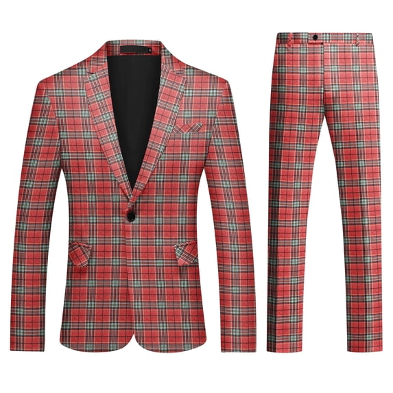 Cloudstyle Men's Printed Notched Lapel Single-Breasted One-Button Back Vent Suit Set, Slim Fit Formal Wedding & Business Attire