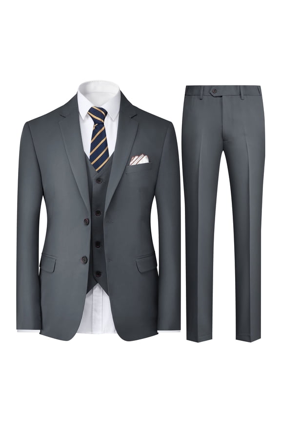 Men's Relaxed Fit 3-Piece Notched Lapel Suit Set, Single-Breasted Business Casual Attire with Back Vent & Functional Pockets