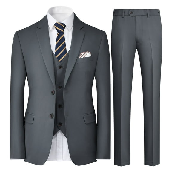 Cloudstyle Men's Relaxed Fit 3-Piece Notched Lapel Suit Set, Single-Breasted Business Casual Attire with Back Vent & Functional Pockets