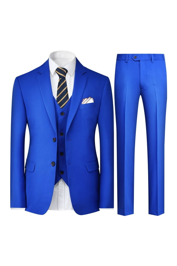 Men's Relaxed Fit 3-Piece Notched Lapel Suit Set, Single-Breasted Business Casual Attire with Back Vent & Functional Pockets