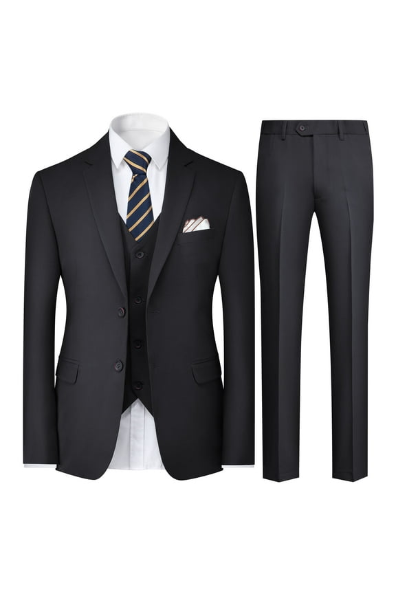 Men's Relaxed Fit 3-Piece Notched Lapel Suit Set, Single-Breasted Business Casual Attire with Back Vent & Functional Pockets
