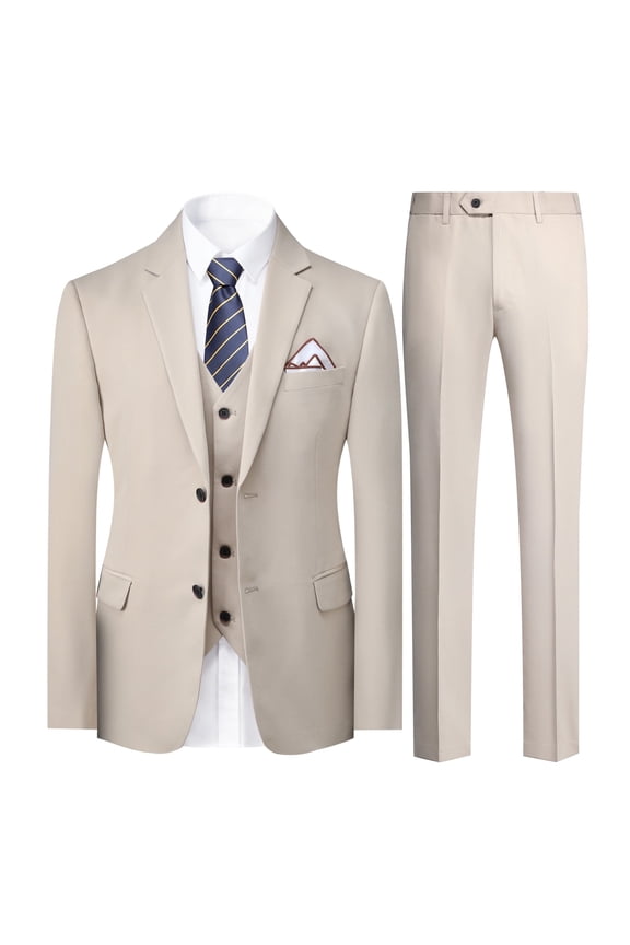 Men's Relaxed Fit 3-Piece Notched Lapel Suit Set, Single-Breasted Business Casual Attire with Back Vent & Functional Pockets