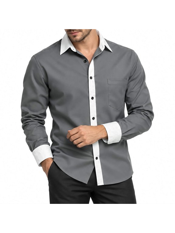 Men's Relaxed Fit Embroidered Collar Casual Shirt - Long Sleeve Button-Down for Everyday Wear