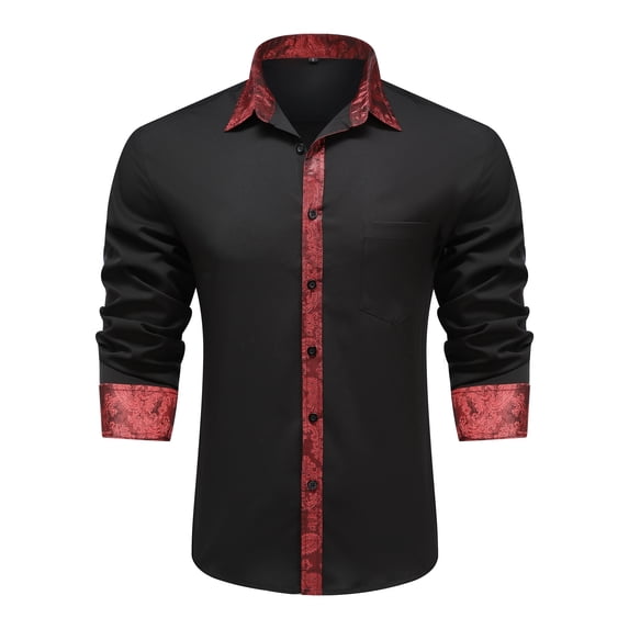 Cloudstyle Men's Relaxed Fit Embroidered Collar Casual Shirt - Long Sleeve Button-Down for Everyday Wear