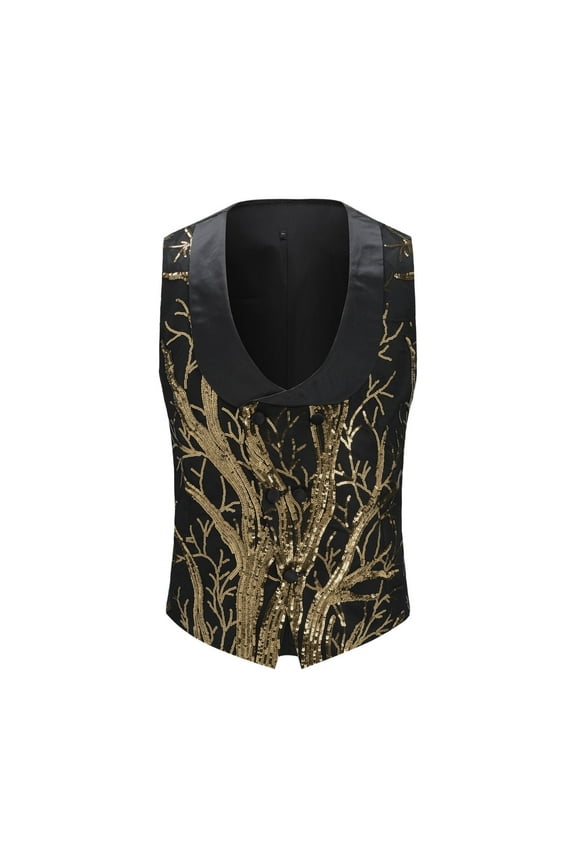 Men's Sequin Vest for Youth, Business Casual Slim Fit Waistcoat, Year-Round Regular Thickness