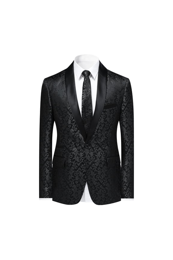Men's Shawl Collar Single-Breasted One-Button Suit Jacket, Business Formal Blazer with Back Vent & Functional Pockets, All-Season Banquet & Office Wear