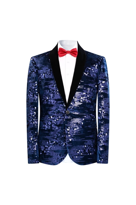 Men's Shawl Lapel Sequined Blazer, Slim Fit Crinkle-Texture Dinner Jacket for Banquets & Events