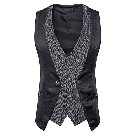 Cloudstyle Men's Layered Collar Vest, Adjustable Sleeveless Jacket with Side Pockets - Casual Two-Tone Design