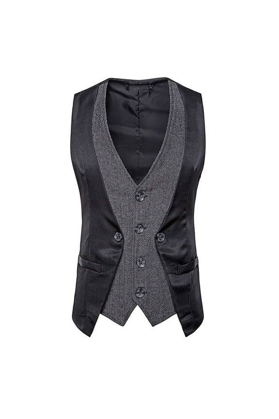 Men's Layered Collar Vest, Adjustable Sleeveless Jacket with Side Pockets - Casual Two-Tone Design