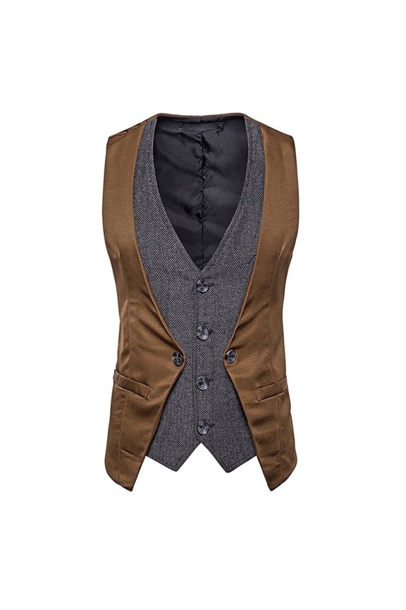 Men's Layered Collar Vest, Adjustable Sleeveless Jacket with Side Pockets - Casual Two-Tone Design