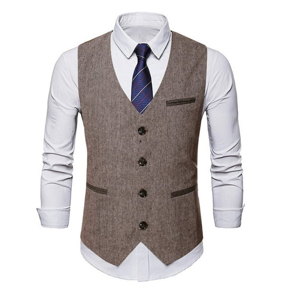 Cloudstyle Men's Mixed Fabric Single-Breasted Vest, 4-Button V-Neck Sleeveless Jacket for Autumn Urban Style