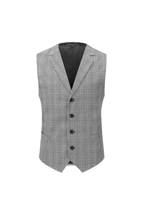 Men's Single-Breasted Checkered Vest, Notch Lapel Sleeveless Jacket with Adjustable Back & Side Pockets