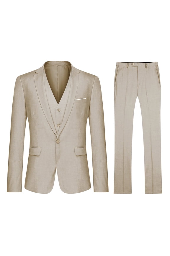 Men's Slim Fit 3 Piece Suit One Button Business Wedding Prom Suits Blazer Tux Vest & Trousers