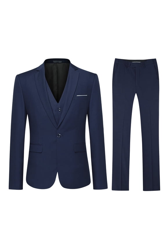 Men's Slim Fit 3 Piece Suit One Button Business Wedding Prom Suits Blazer Tux Vest & Trousers