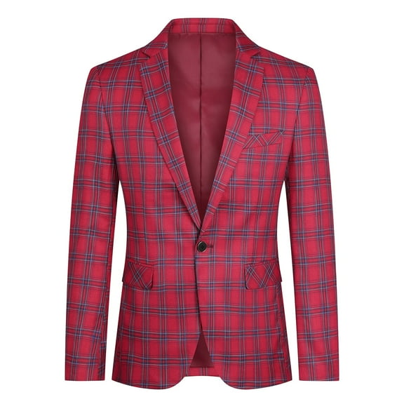 Cloudstyle Men's Slim Fit Checkered Single-Breasted Blazer, 1-Button Business Casual Jacket with Wrinkle-Free Fabric, Spring/Fall Office & Leisure Wear