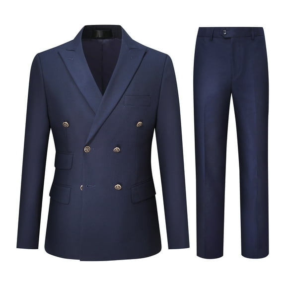Cloudstyle Men's Slim Fit Double-Breasted Suit Set - 5-Pocket Jacket   4-Pocket Trousers for Business Casual | Colorfast Office Wear