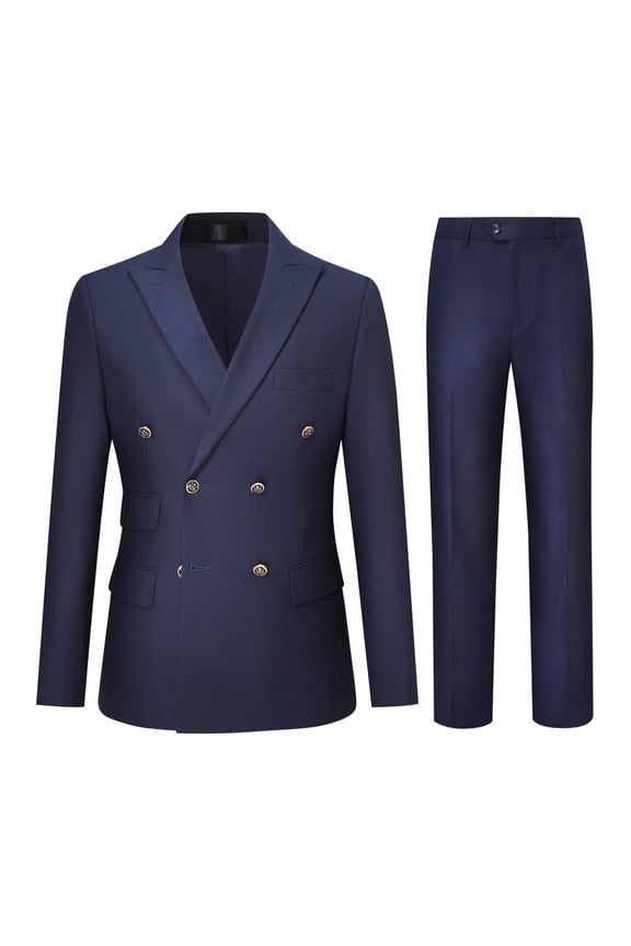 Men's Slim Fit Double-Breasted Suit Set - 5-Pocket Jacket + 4-Pocket Trousers for Business Casual | Colorfast Office Wear