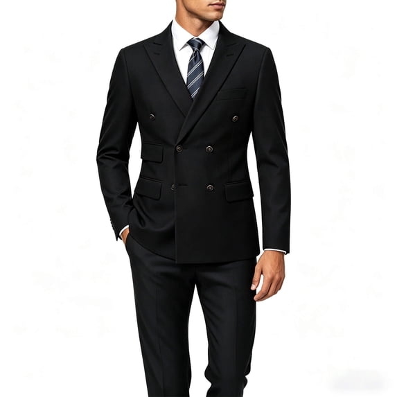 Cloudstyle Men's Slim Fit Double-Breasted Suit Set - 5-Pocket Jacket + 4-Pocket Trousers for Business Casual | Colorfast Office Wear