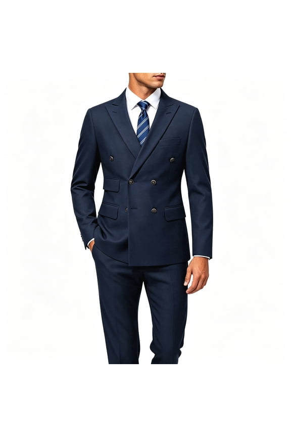 Men's Slim Fit Double-Breasted Suit Set - 5-Pocket Jacket + 4-Pocket Trousers for Business Casual | Colorfast Office Wear