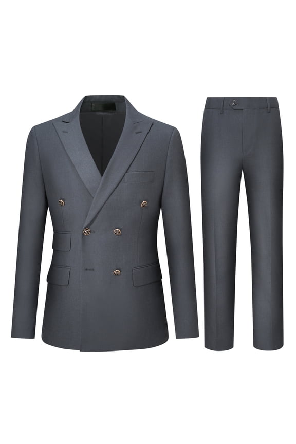 Men's Slim Fit Double-Breasted Suit Set - 5-Pocket Jacket + 4-Pocket Trousers for Business Casual | Colorfast Office Wear