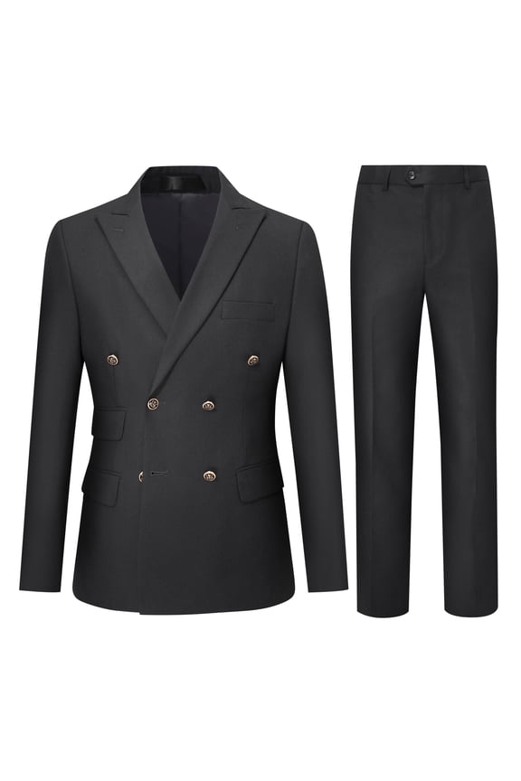 Men's Slim Fit Double-Breasted Suit Set - 5-Pocket Jacket + 4-Pocket Trousers for Business Casual | Colorfast Office Wear