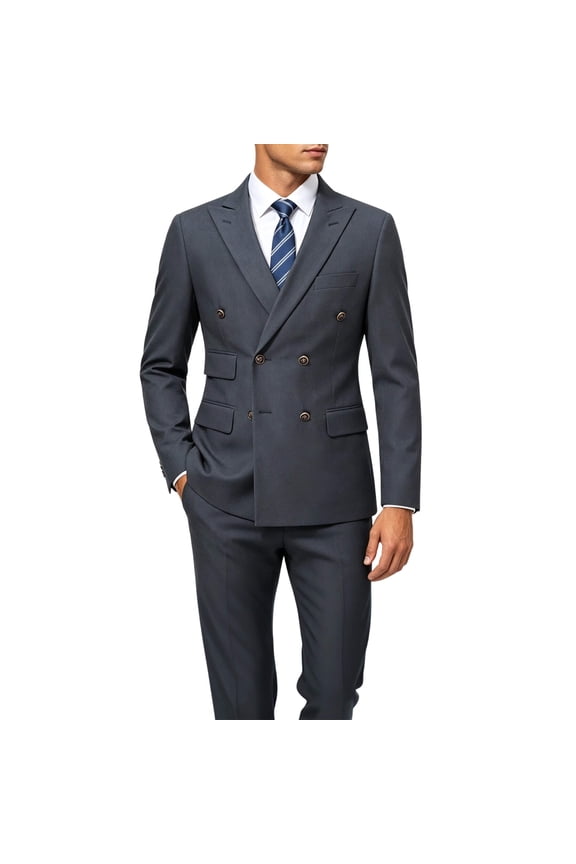 Men's Slim Fit Double-Breasted Suit Set - 5-Pocket Jacket + 4-Pocket Trousers for Business Casual | Colorfast Office Wear
