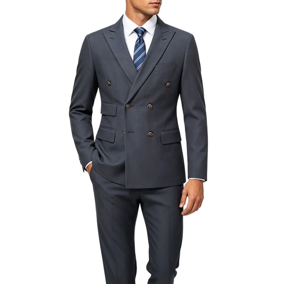Cloudstyle Men's Slim Fit Double-Breasted Suit Set - 5-Pocket Jacket + 4-Pocket Trousers for Business Casual | Colorfast Office Wear