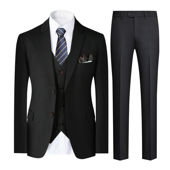 Cloudstyle Men's Slim Fit Notched Lapel 3-Piece Suit Set, Two-Button Single-Breasted Back Vent Formal Wear, Wrinkle-Free Polyester for Weddings & Business