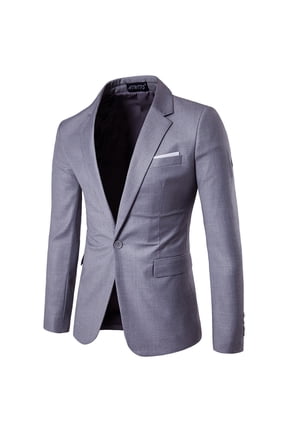 Men's Slim Fit One Button Blazer Business Casual Side Vents Spring Polyester