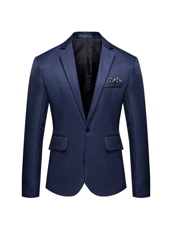Men's Slim Fit Single-Breasted Blazer with One Button & Center Vent - Casual Wrinkle-Free Sport Coat for Everyday Wear