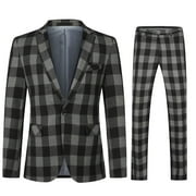 Cloudstyle Mens Slim Fit Single-Breasted Notch Lapel Blazer & Trousers 2-Piece Suit Set, Modern Checkered Pattern