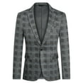 thumbnail image 1 of Cloudstyle Men's Slim Fit Smart Casual Plaid Pattern Single-Breasted One-Button Notch Lapel Blazer - Spring/Fall Wrinkle-Resistant Regular Length Long Sleeve Round Hem, 1 of 11