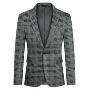 Cloudstyle Mens Slim Fit Smart Casual Plaid Pattern Single-Breasted One-Button Notch Lapel Blazer - Spring/Fall Wrinkle-Resistant Regular Length Long Sleeve Round Hem