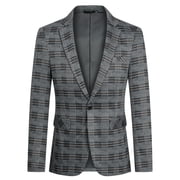 Cloudstyle Mens Slim Fit Smart Casual Plaid Pattern Single-Breasted One-Button Notch Lapel Blazer - Spring/Fall Wrinkle-Resistant Regular Length Long Sleeve Round Hem