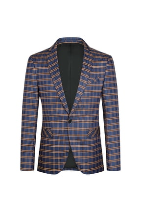 Men's Slim Fit Smart Casual Plaid Single-Breasted One-Button Notch Lapel Blazer - Spring/Fall Wrinkle-Resistant Regular Length Round Hem