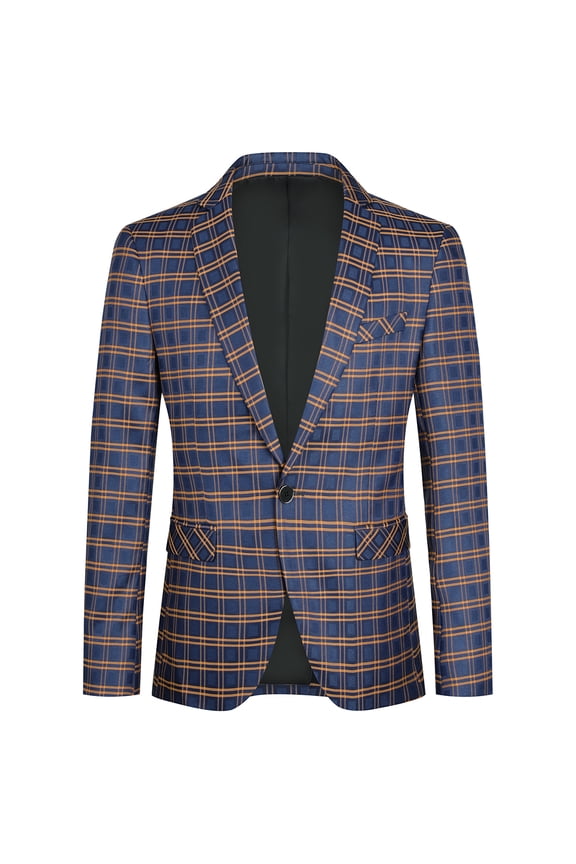 Men's Slim Fit Smart Casual Plaid Single-Breasted One-Button Notch Lapel Blazer - Spring/Fall Wrinkle-Resistant Regular Length Round Hem