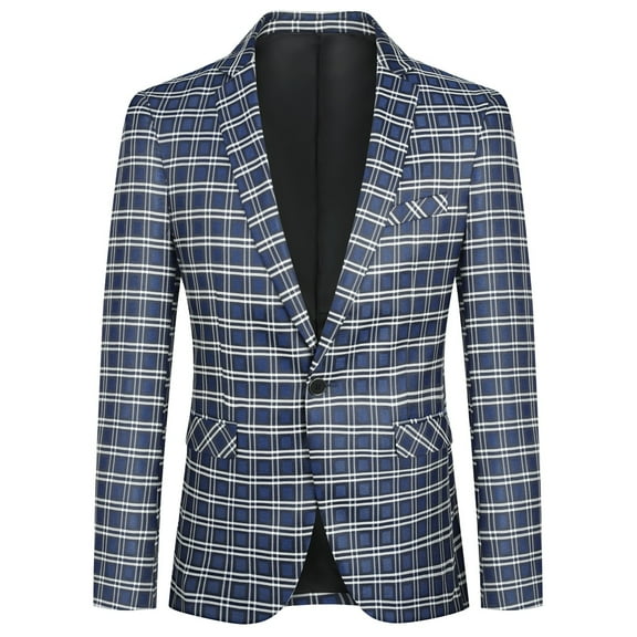 Cloudstyle Men's Slim Fit Smart Casual Plaid Single-Breasted One-Button Notch Lapel Blazer - Spring/Fall Wrinkle-Resistant Regular Length Round Hem
