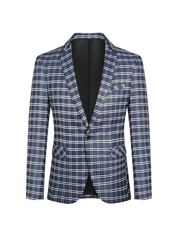 Men's Slim Fit Smart Casual Plaid Single-Breasted One-Button Notch Lapel Blazer - Spring/Fall Wrinkle-Resistant Regular Length Round Hem