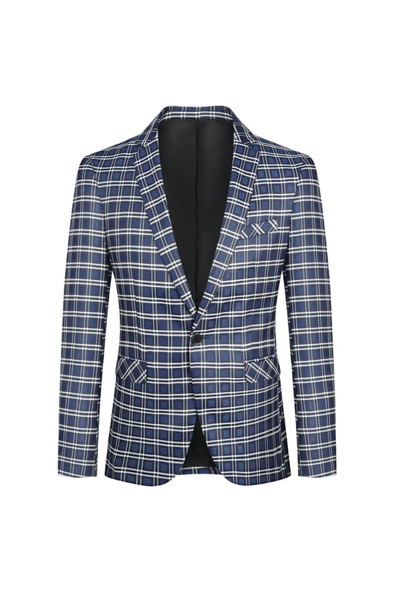 Men's Slim Fit Smart Casual Plaid Single-Breasted One-Button Notch Lapel Blazer - Spring/Fall Wrinkle-Resistant Regular Length Round Hem