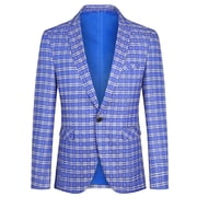 Cloudstyle Mens Slim Fit Smart Casual Plaid Single-Breasted One-Button Notch Lapel Blazer - Spring/Fall Wrinkle-Resistant Regular Length Round Hem