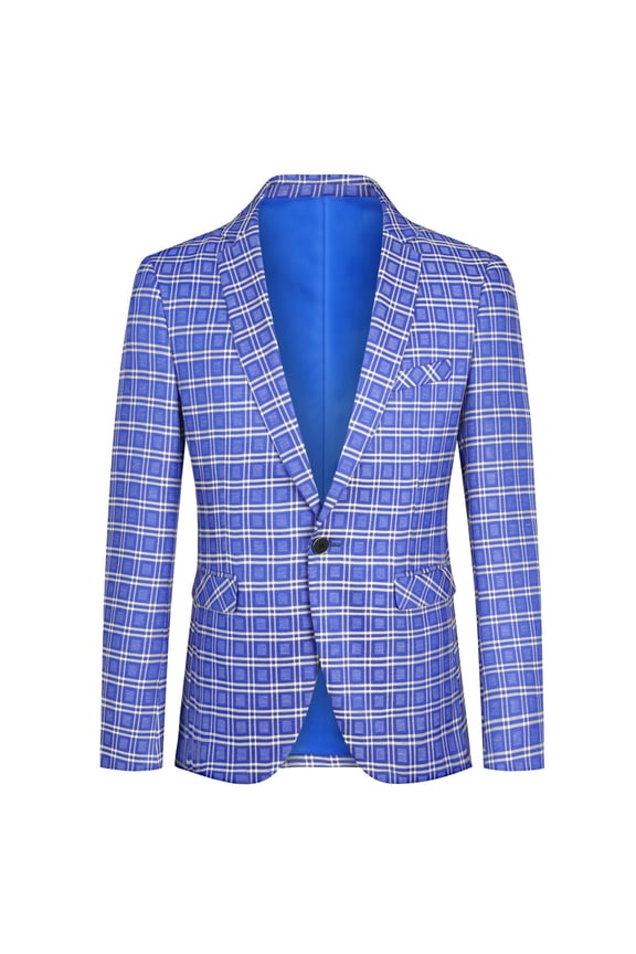 Men's Slim Fit Smart Casual Plaid Single-Breasted One-Button Notch Lapel Blazer - Spring/Fall Wrinkle-Resistant Regular Length Round Hem