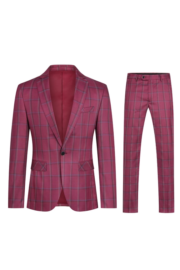 Men's Slim Fit Smart Casual Plaid Single-Breasted One-Button Notch Lapel Two-Piece Suit - Spring/Fall Wrinkle-Resistant Regular Length Round Hem